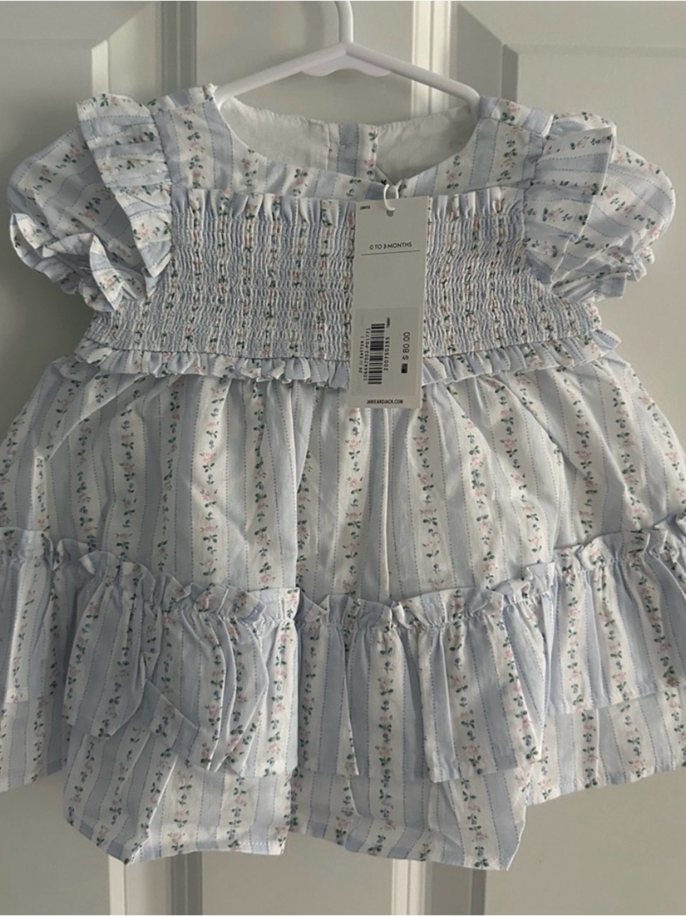NEW! Janie and Jack Blue Floral Smocked Ruffle Baby Top with matching shoes